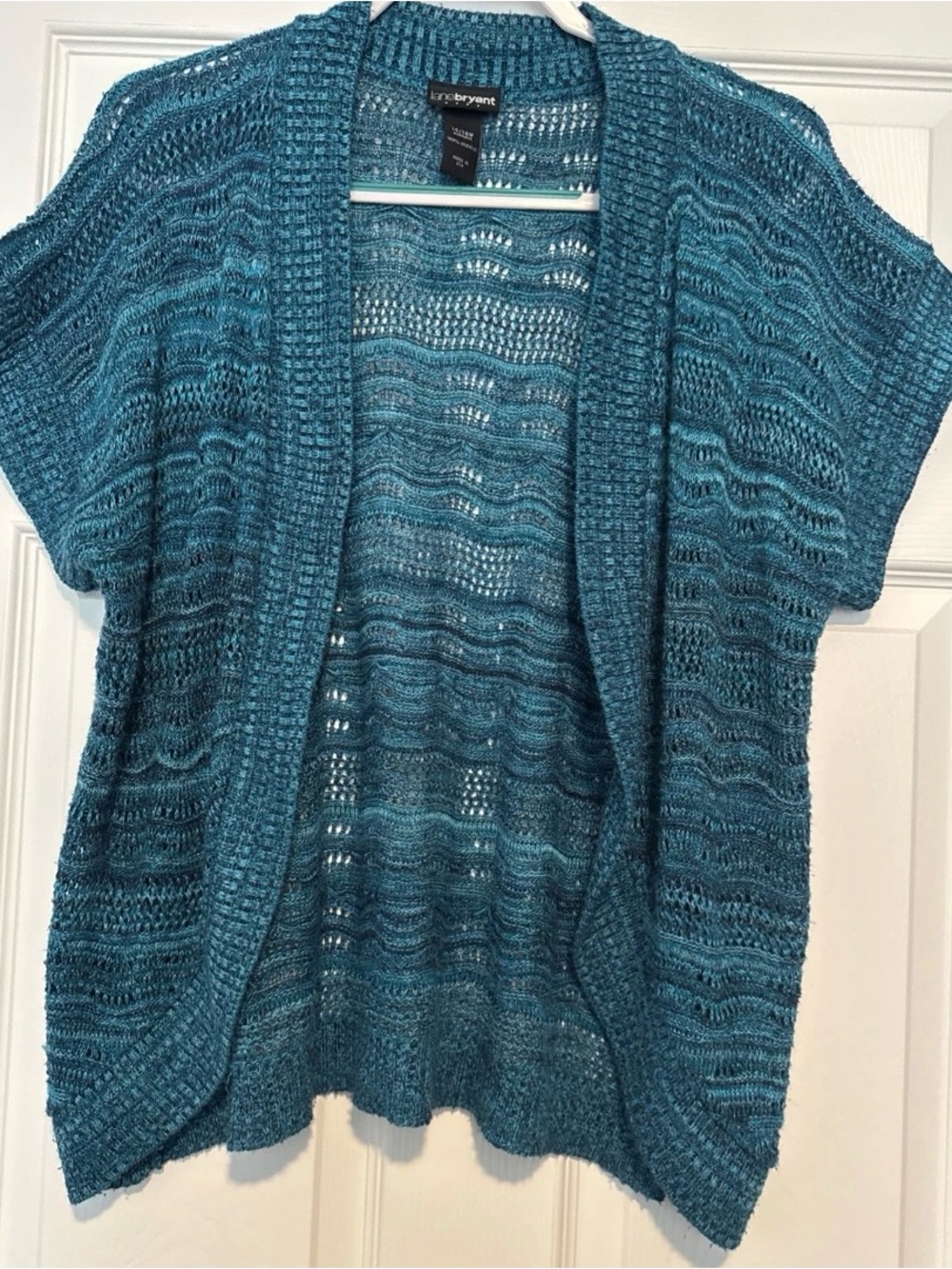 Lane Bryant Teal Open-Knit Short Sleeve Cardigan